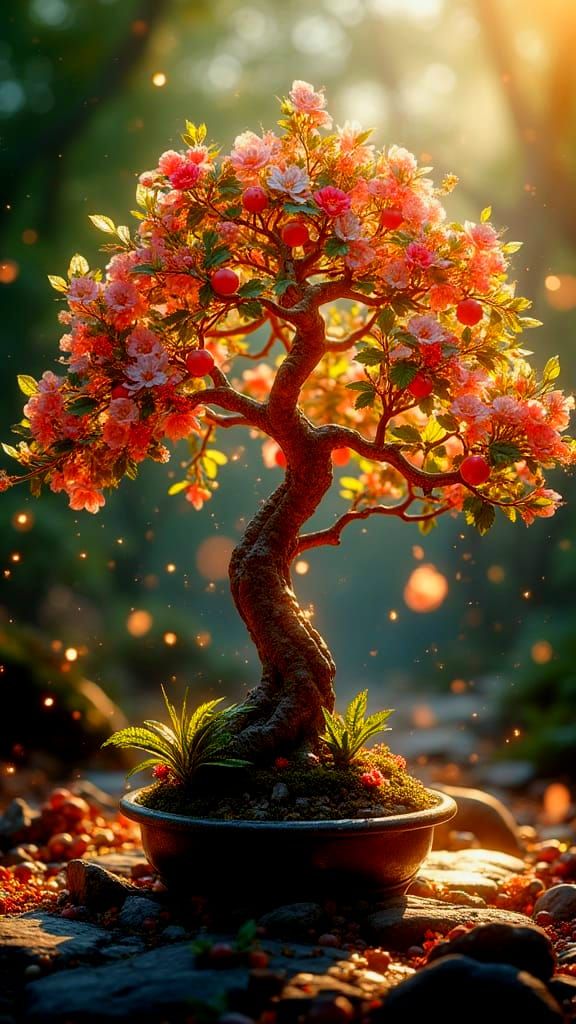 Stunning Clear Glass Crystal Bonsai Tree in Vibrant Digital ...