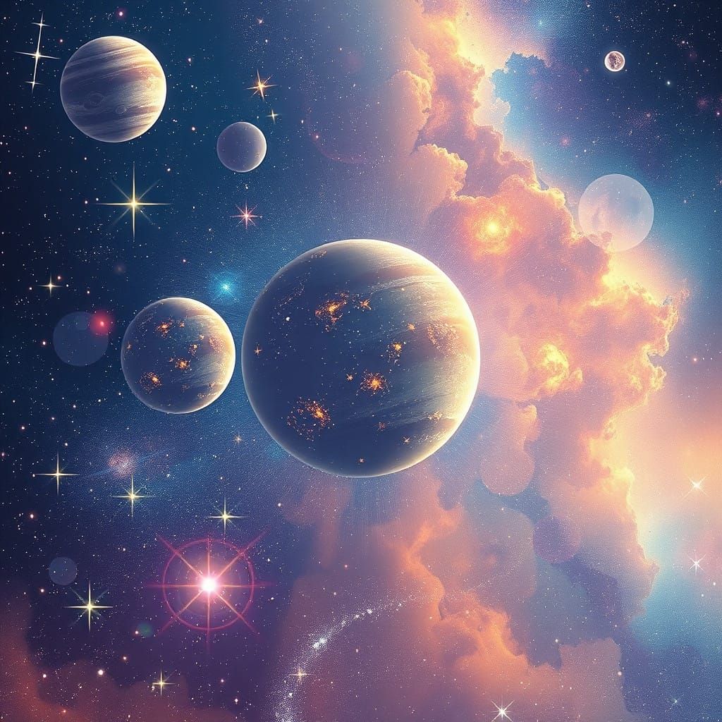 Ethereal Cosmic Landscape in Mixed Media