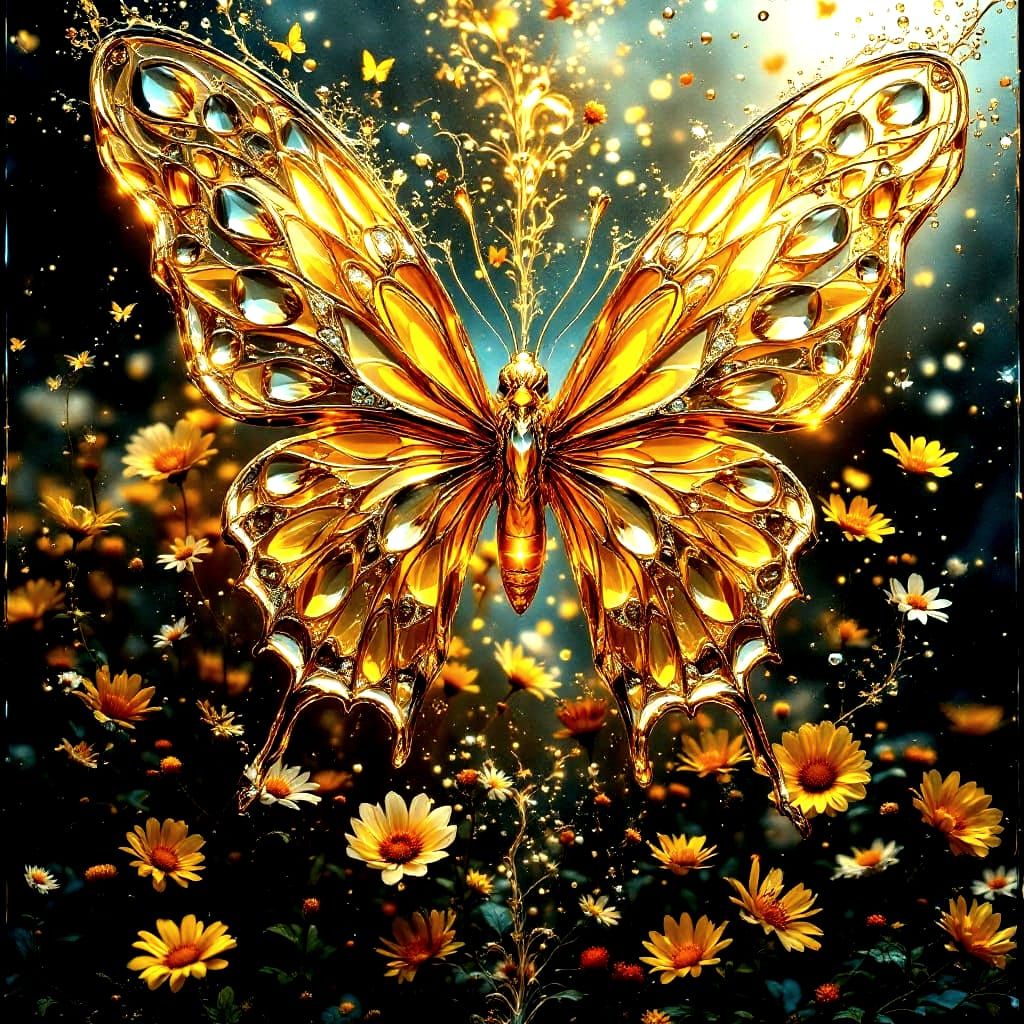 Liquid Gold Butterfly with Stained Glass Wings