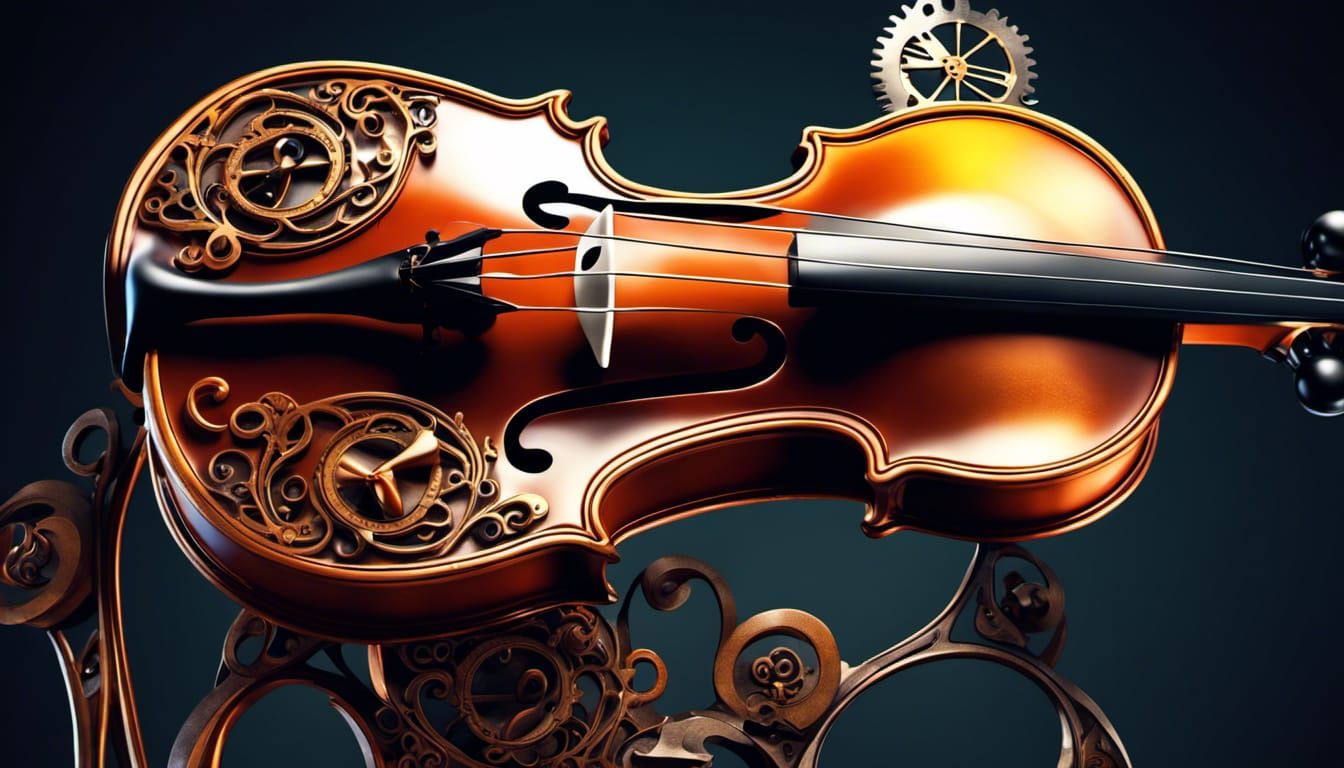 Steampunk Violin in Vibrant, Detailed Fantasy Art