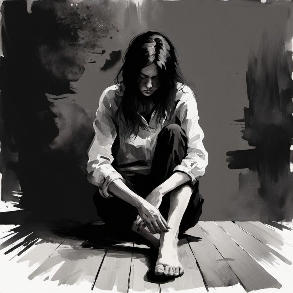 Mournful Female Figure in Watercolor