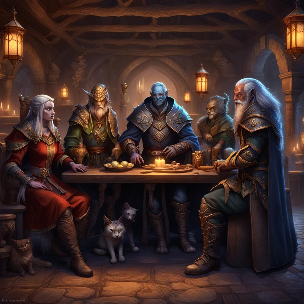 Fantasy Party in Renaissance Inn: Detailed Matte Painting