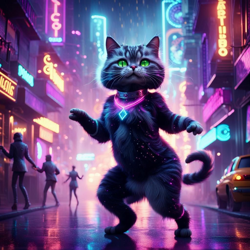 Disco Cat Dancing in a Glamorous City