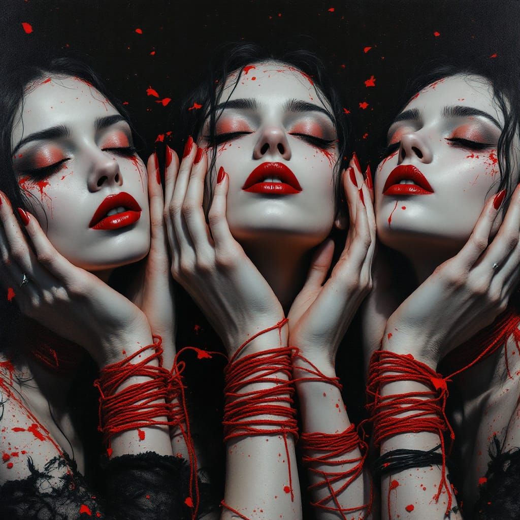 Symbolic Unity of Three Women in Surrealist Oil Painting