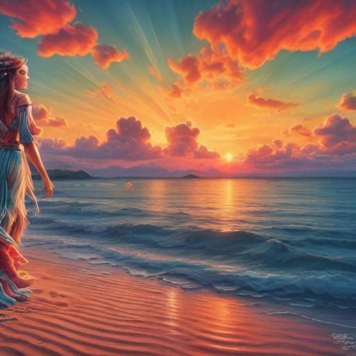 Radiant Taino Woman on Caribbean Shore