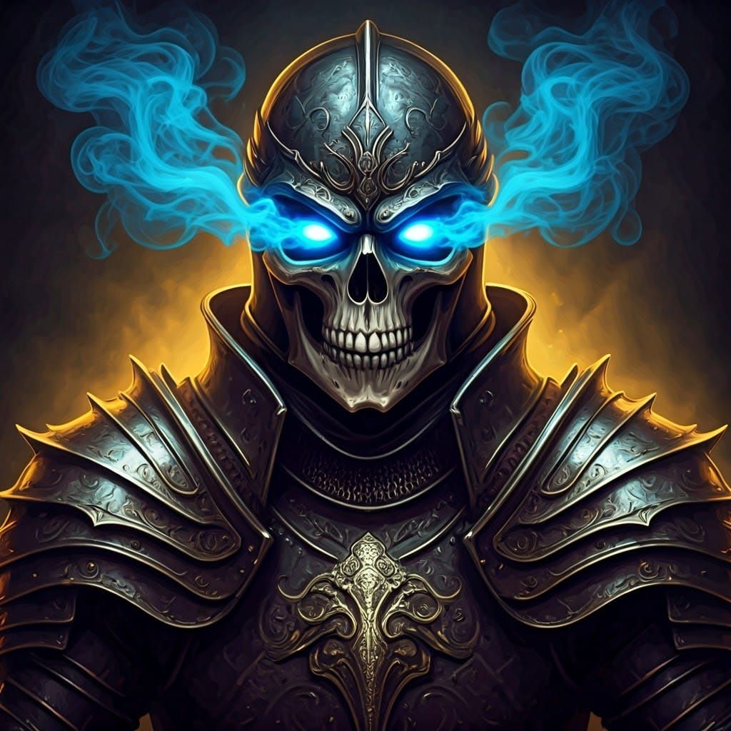 Knight with Skull Mask and Blue Smoke
