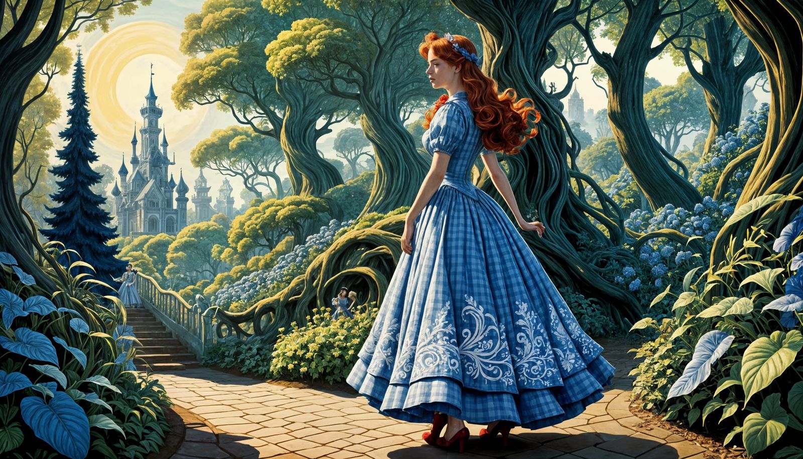 Whimsical Scene of Dorothy and the Porcelain Man in a Fantas...
