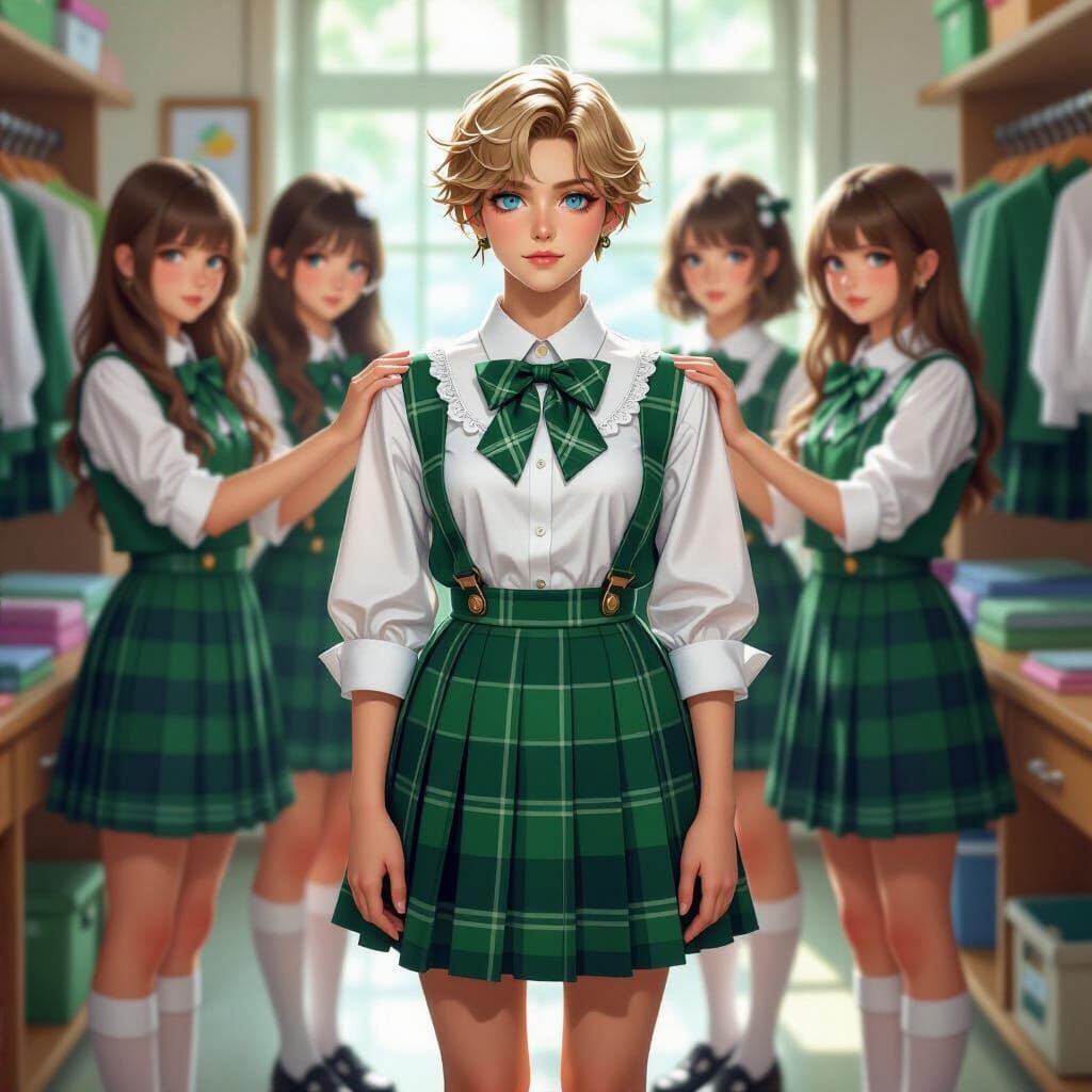 Schoolgirls Transform Man in Fantasy Realism Style