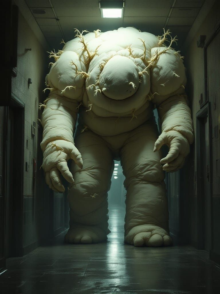 Colossal Pillow Golem Wanders Dark Dormitory Halls in Cyberp...