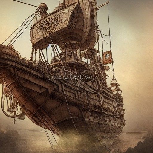 Steampunk Roman Ship Cross-Section in Ghibli Style