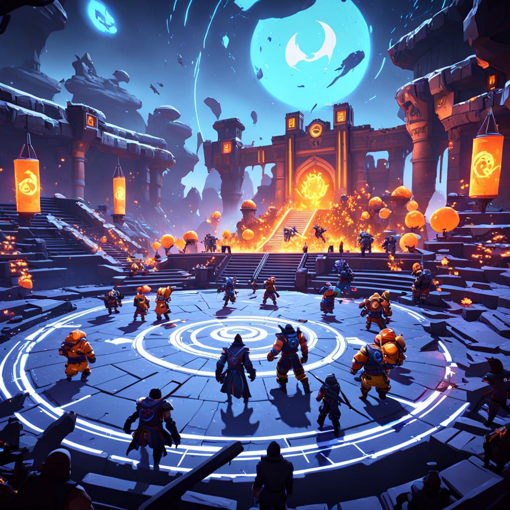 Fantasy Arena Battleground in Vibrant Neon-Lit Style