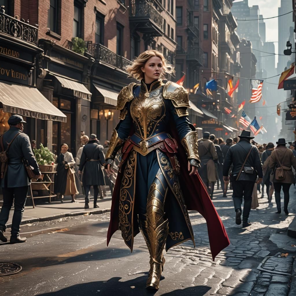 Woman in Napoleonic Armor on Main Street: Fantasy Art