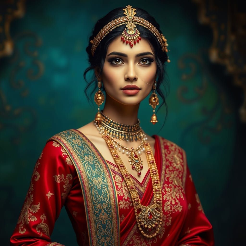 Enchanting Indian Princess in Crimson Attire