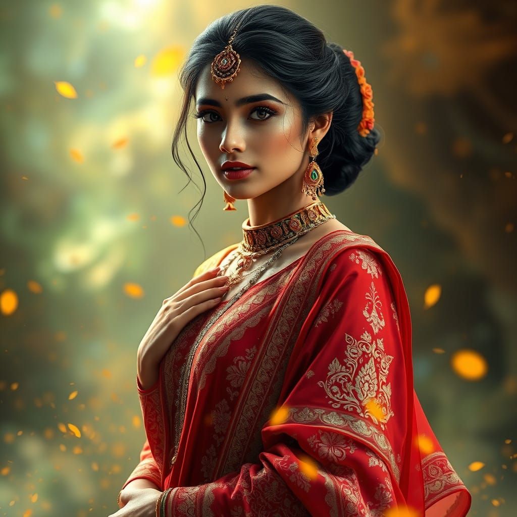 Ethereal Indian Princess in Vibrant Traditional Attire