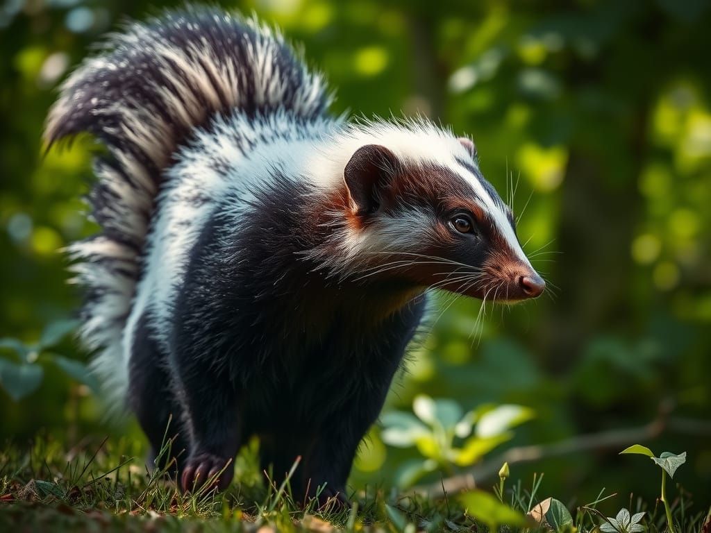 Furious Skunk Arched and Ready to Spray in Forest