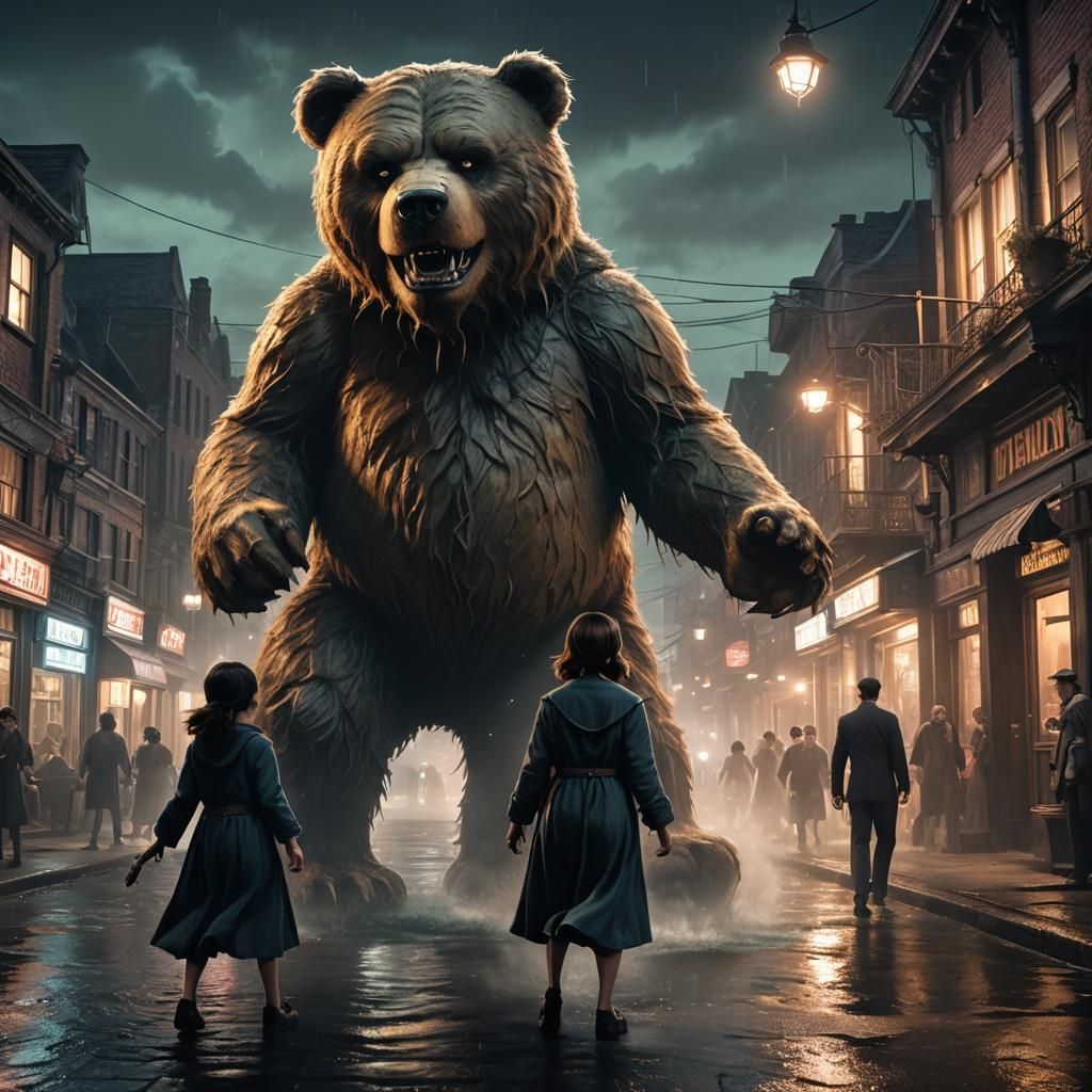 Girl and Teddy Bear vs Sea Hag, Detailed Matte Painting