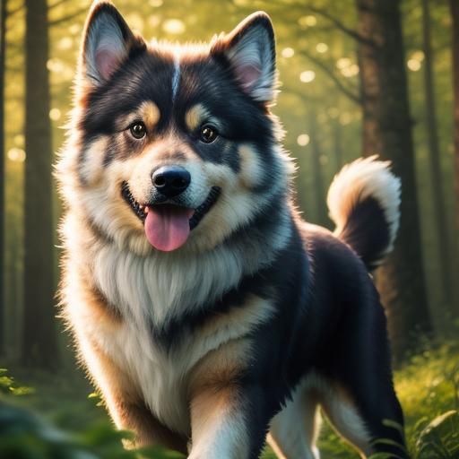 Svensk Lapphund Runs Through Forest Clearing