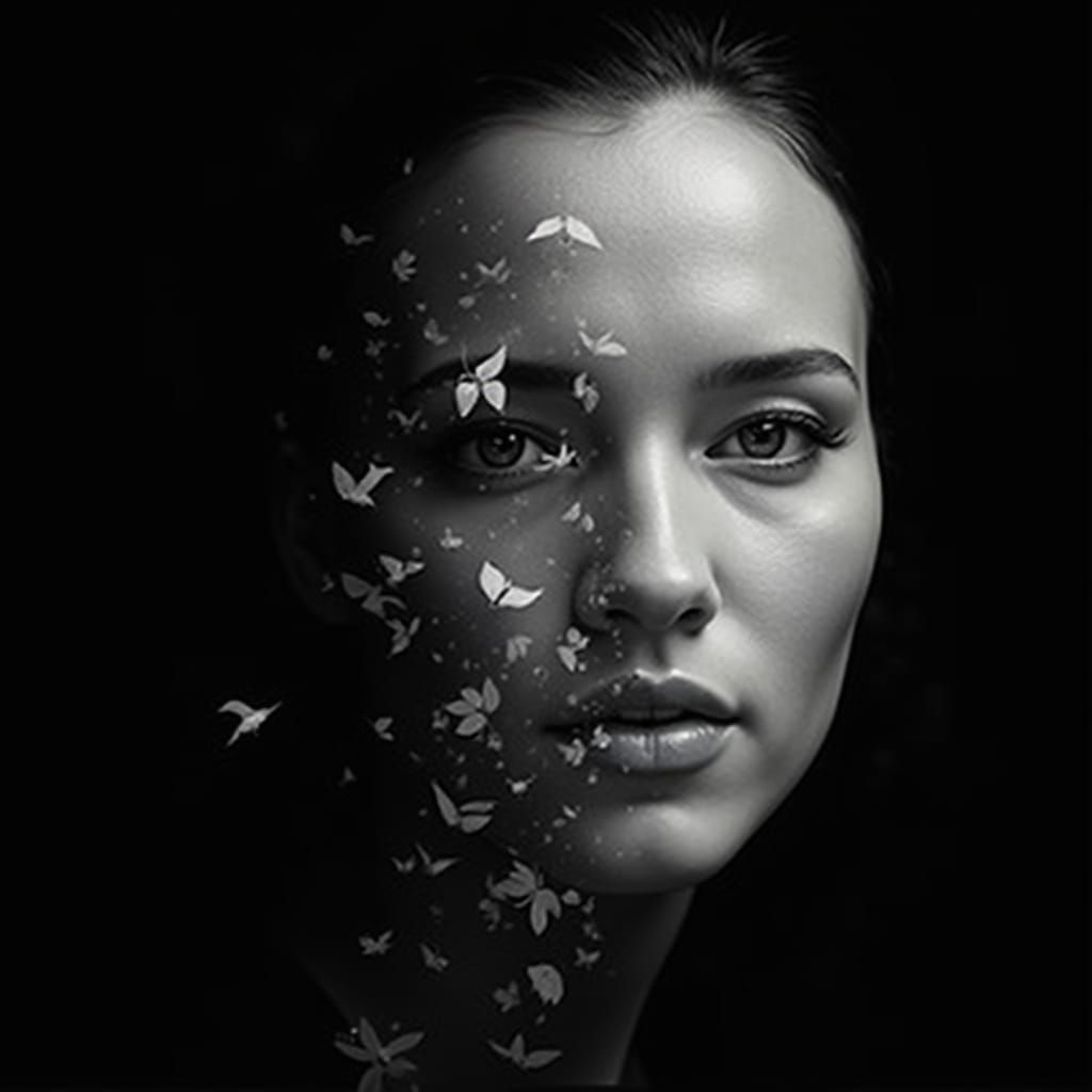 Holographic Woman's Face with Nature Elements