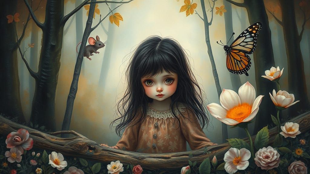 Whispers of a Fantastical Dreamscape with Wide-Eyed Child