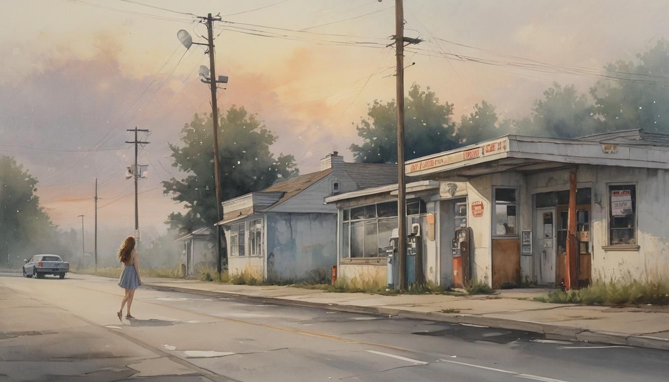 American Town Dreamscape: Nostalgic Watercolor Art