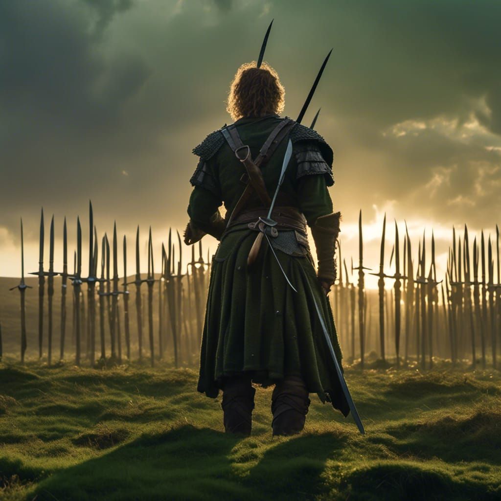 Highland Warrior in Field of Swords, Frank Frazetta Style