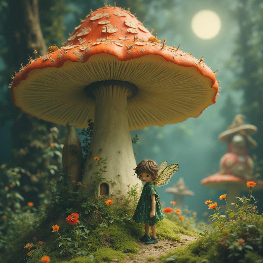 Pixie Boy in Whimsical Mushroom Village