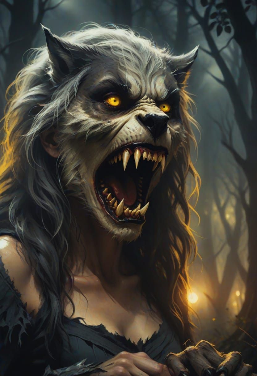 Werewolf Transformation in Gothic Oil Painting Style