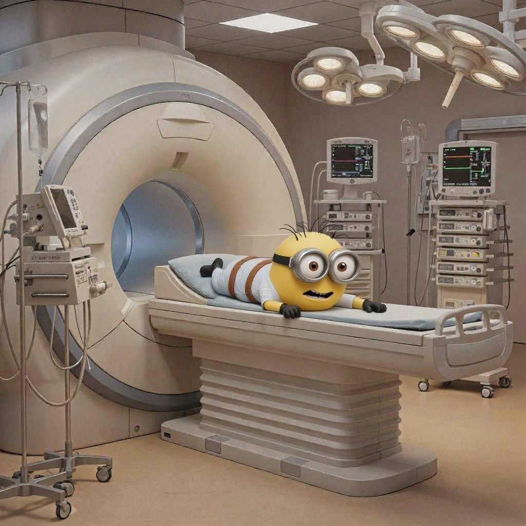 Minion in MRI Machine: Photorealistic Medical Scene