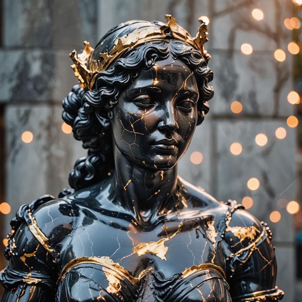 Iridescent Black Marble Venus Statue: Professional Photograp...