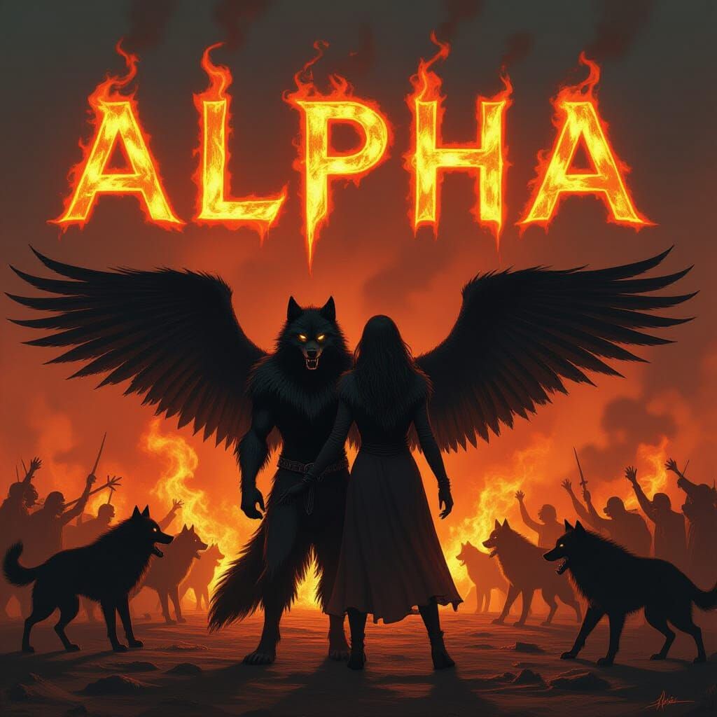 Black Werewolves with Fiery Wings and Golden Eyes