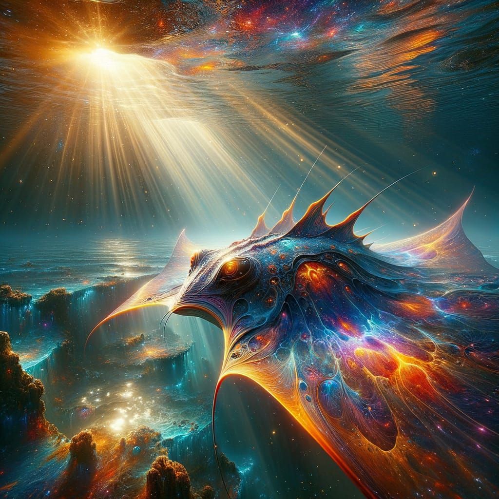 Majestic Alien Stingray in Surreal Ocean as Digital Painting