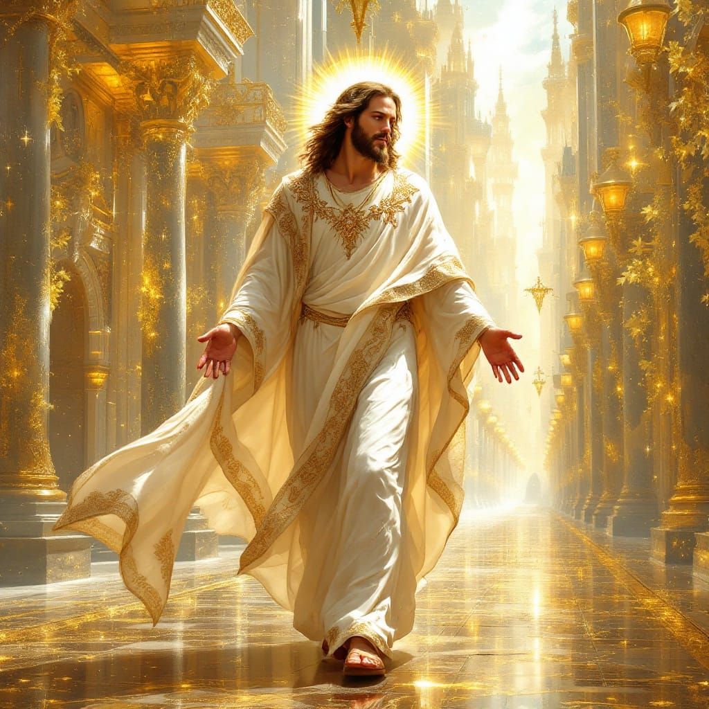 Regal Jesus Walks Golden Heaven Streets