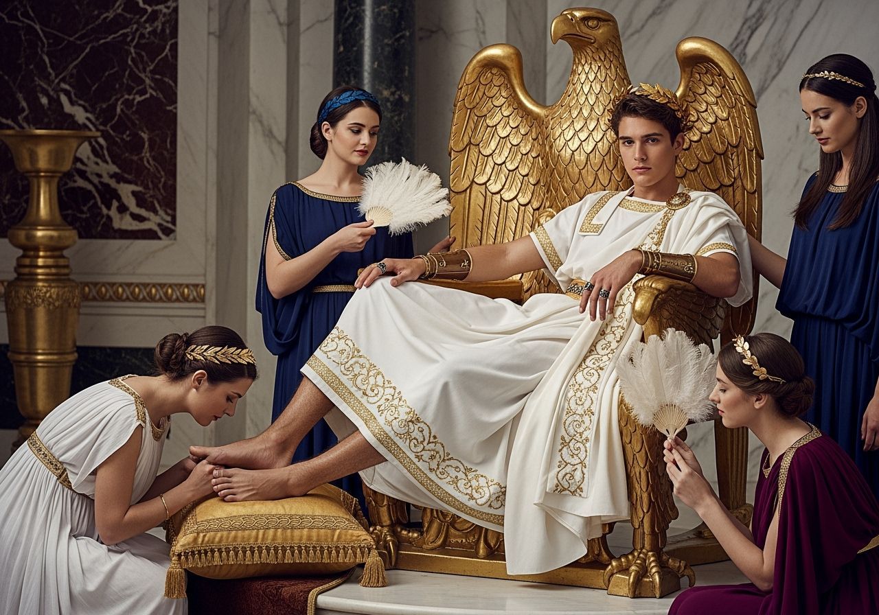 Young Emperor on Eagle Throne in Roman Palace