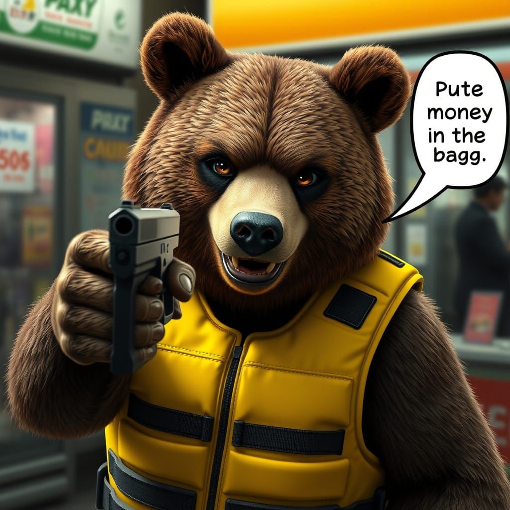 Hyper-Realistic Bear Demands Cash with a Happy Face