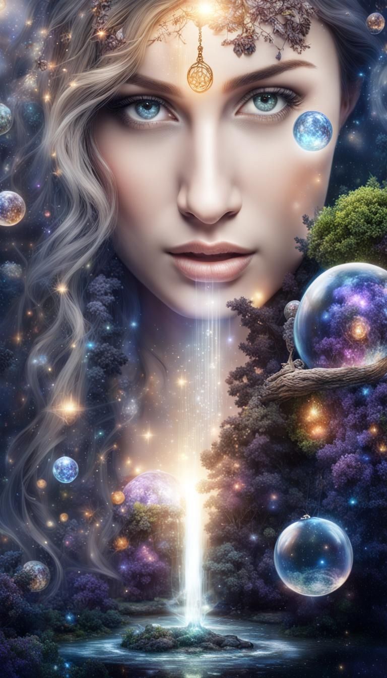 Goddess in Library of Floating Books, Digital Art