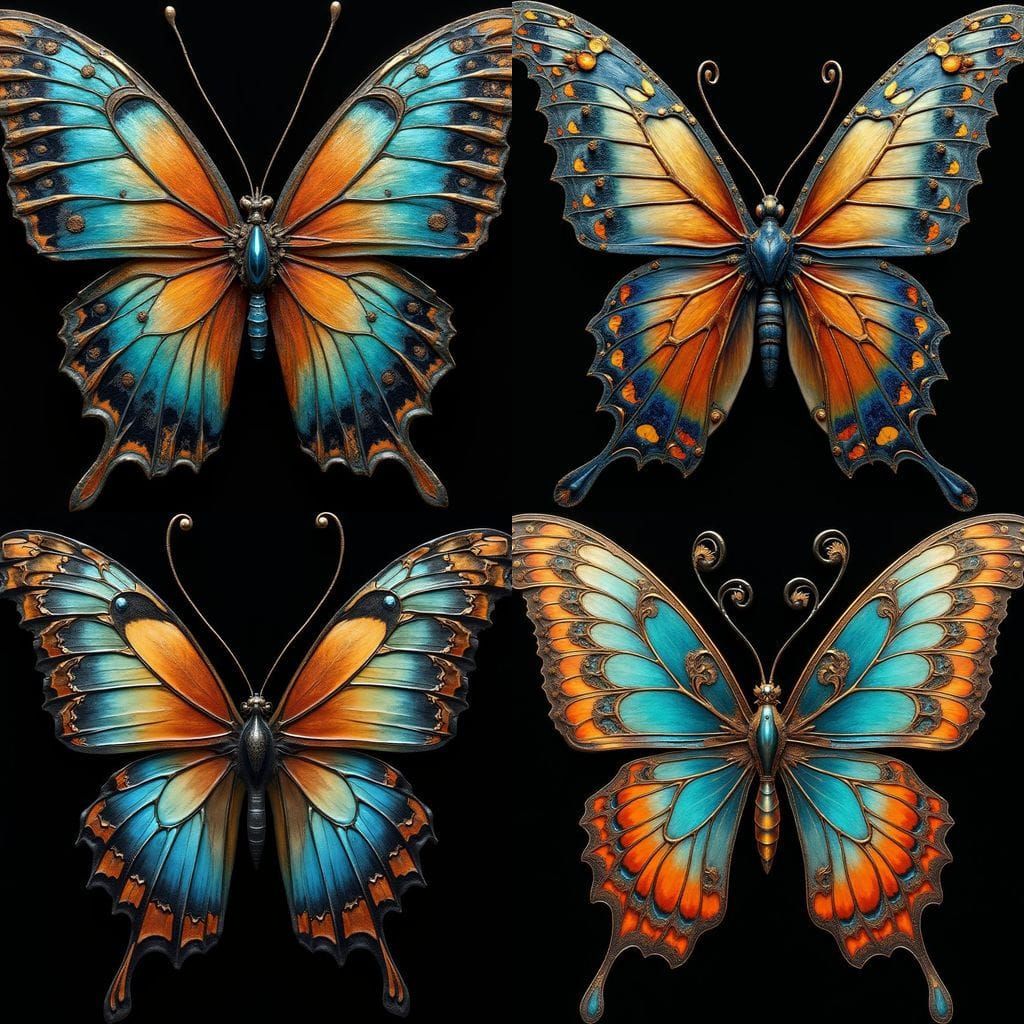 Elegant Baroque Butterfly Tattoo with Turquoise, Orange, and...