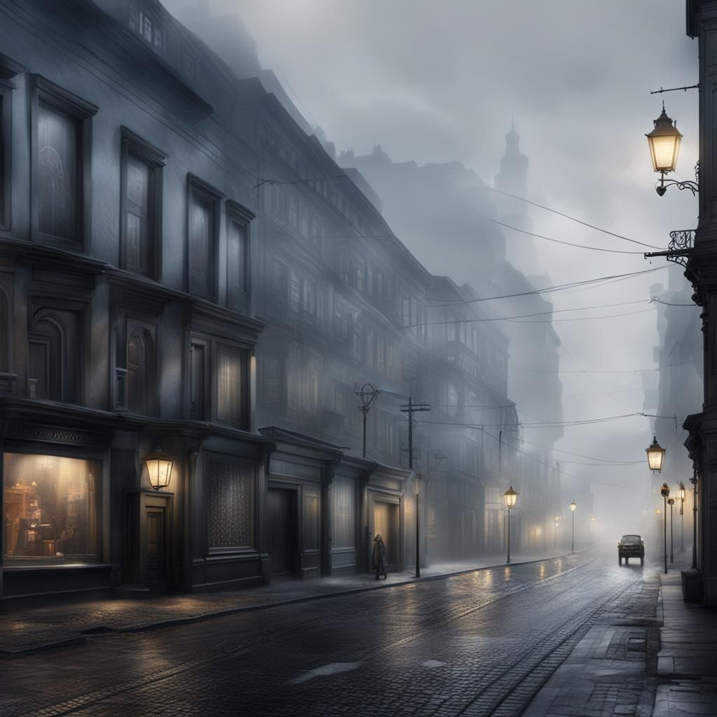 Foggy Edinburgh Streets at Night: Matte Painting