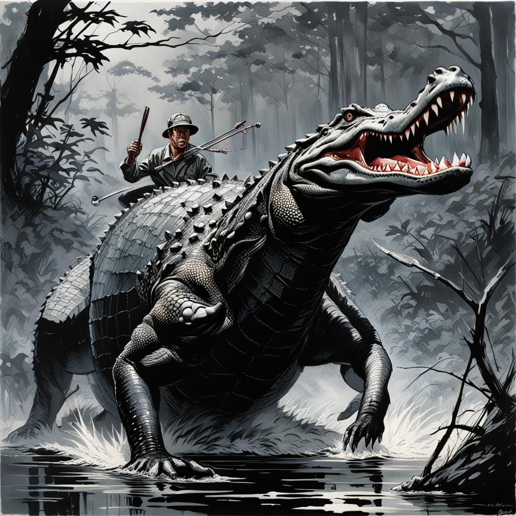 Crocodile Attack in Black Color Palette