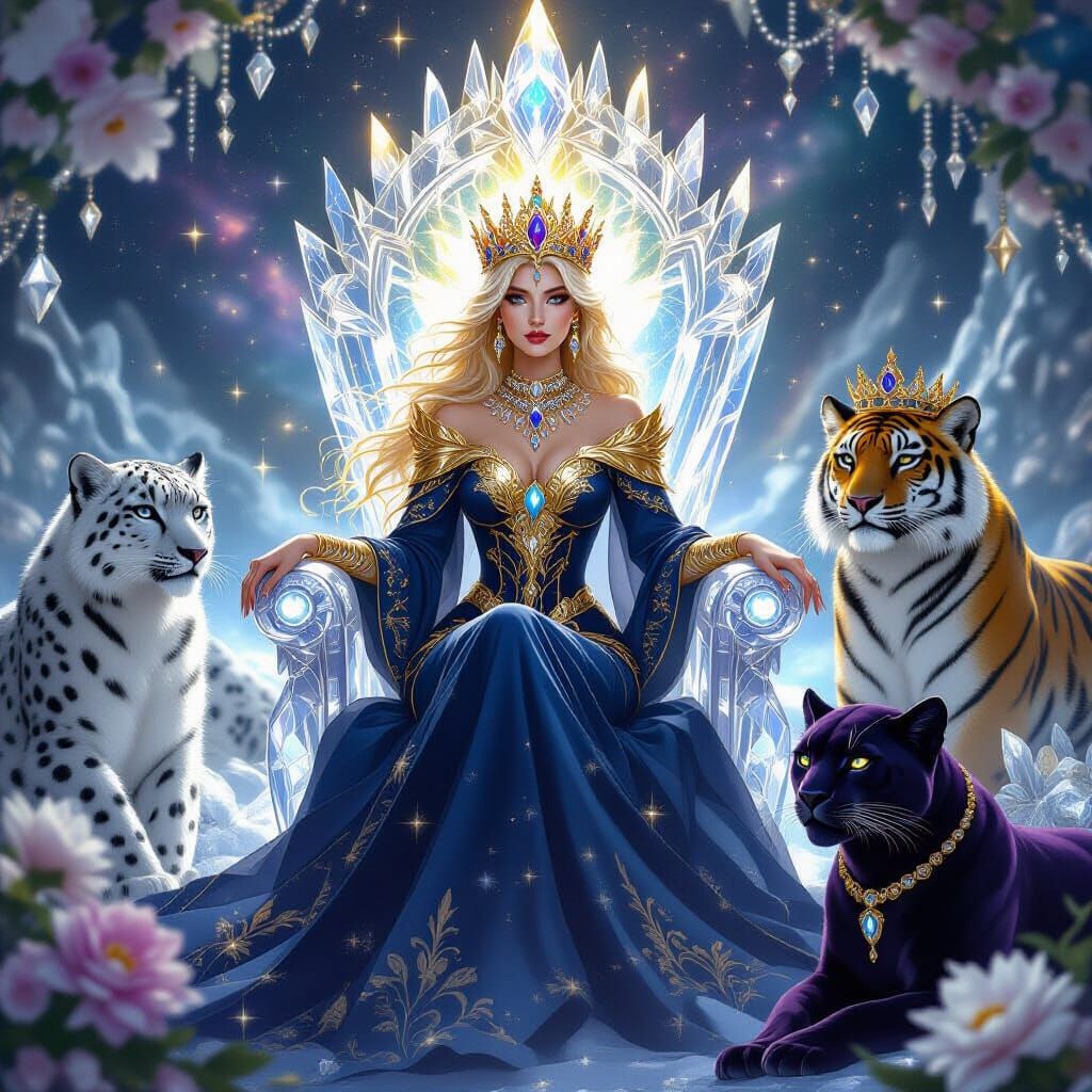 Radiant Cosmic Empress on Crystal Throne
