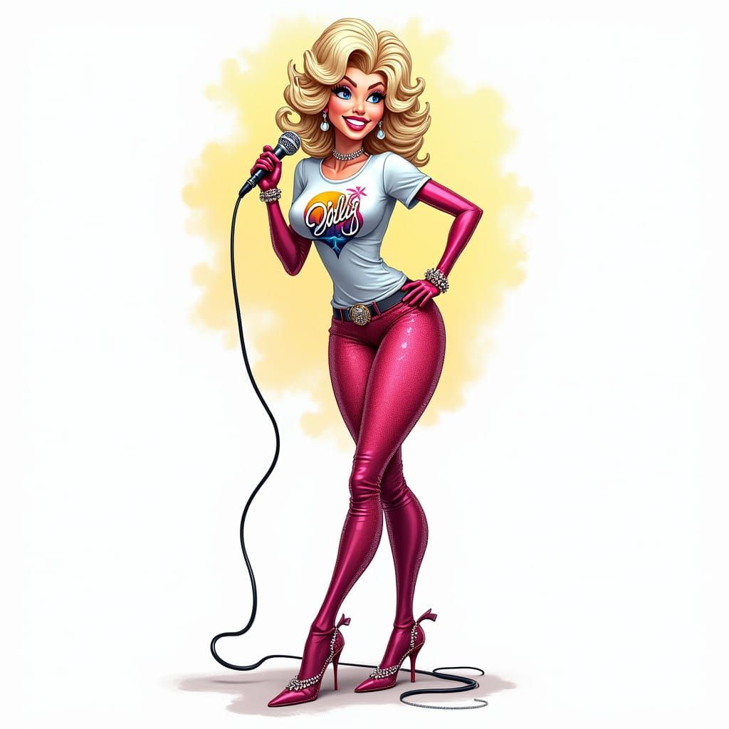 Dolly Parton in Vibrant Cartoon Style