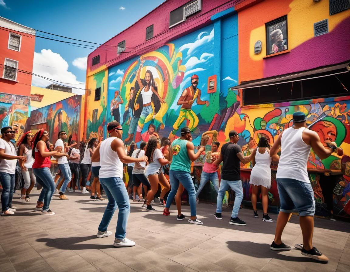 A street scene celebrating reggaeton music