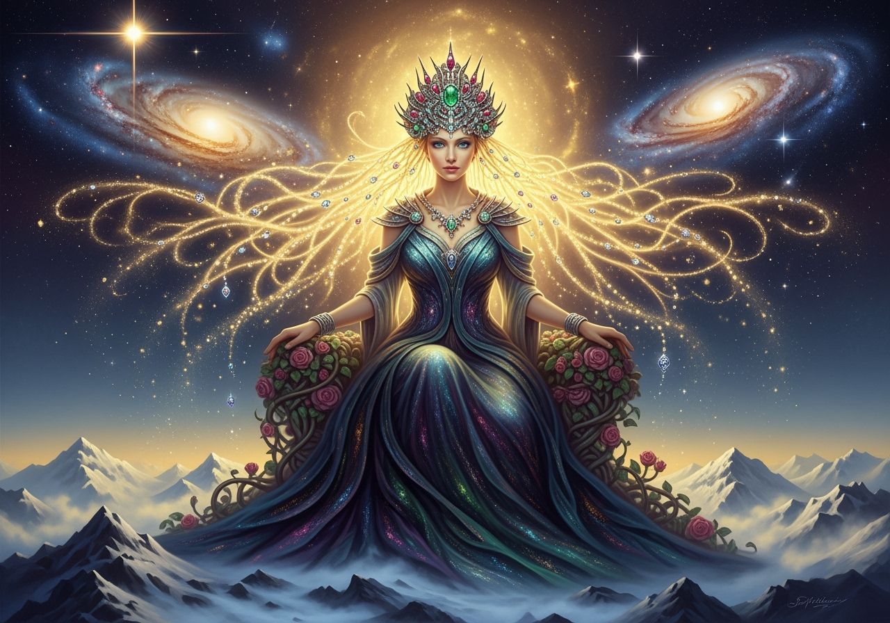 Ethereal Alien Goddess on Cosmic Throne