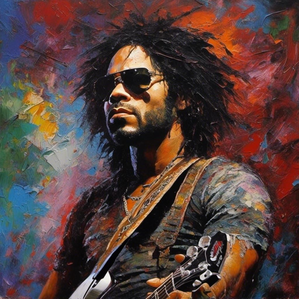 Lenny Kravitz Portrait as Impasto Oil Painting