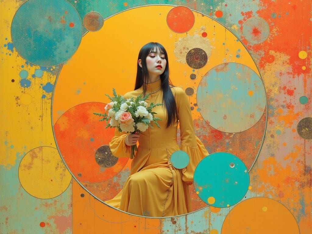 Vibrant K-Pop Breakup Scene in Art Nouveau Style