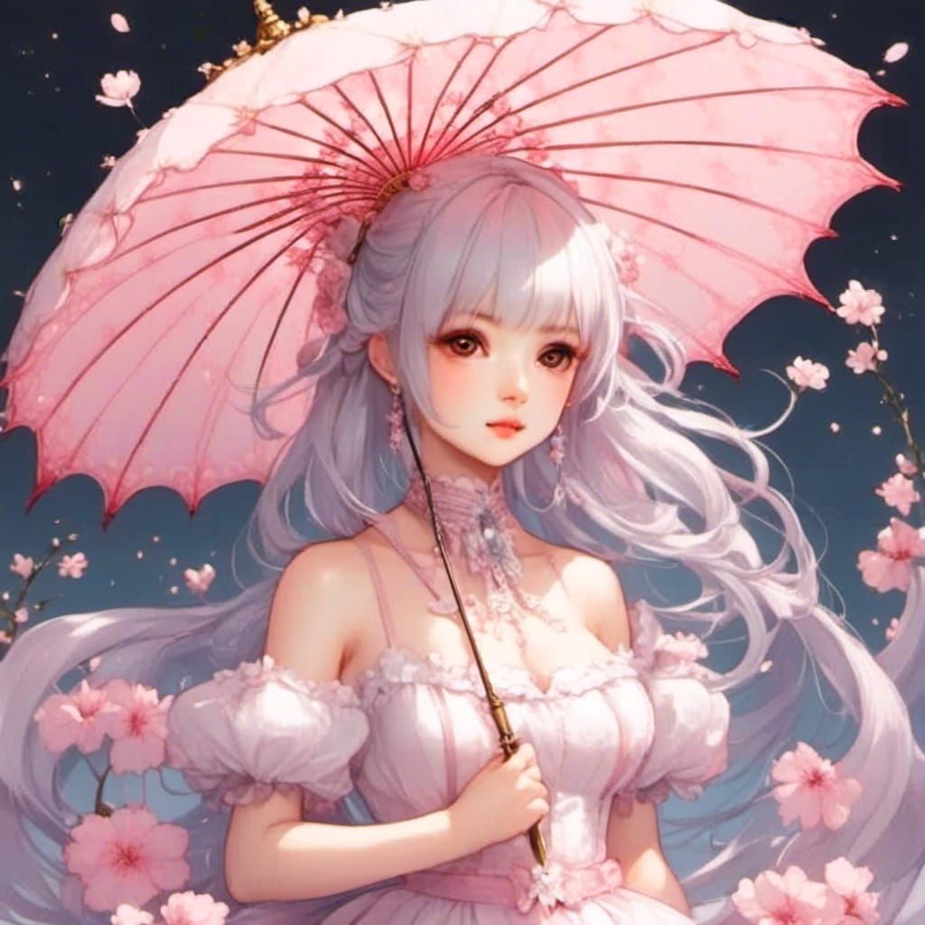 Kawaii Girl in Pastel Dress with Parasol