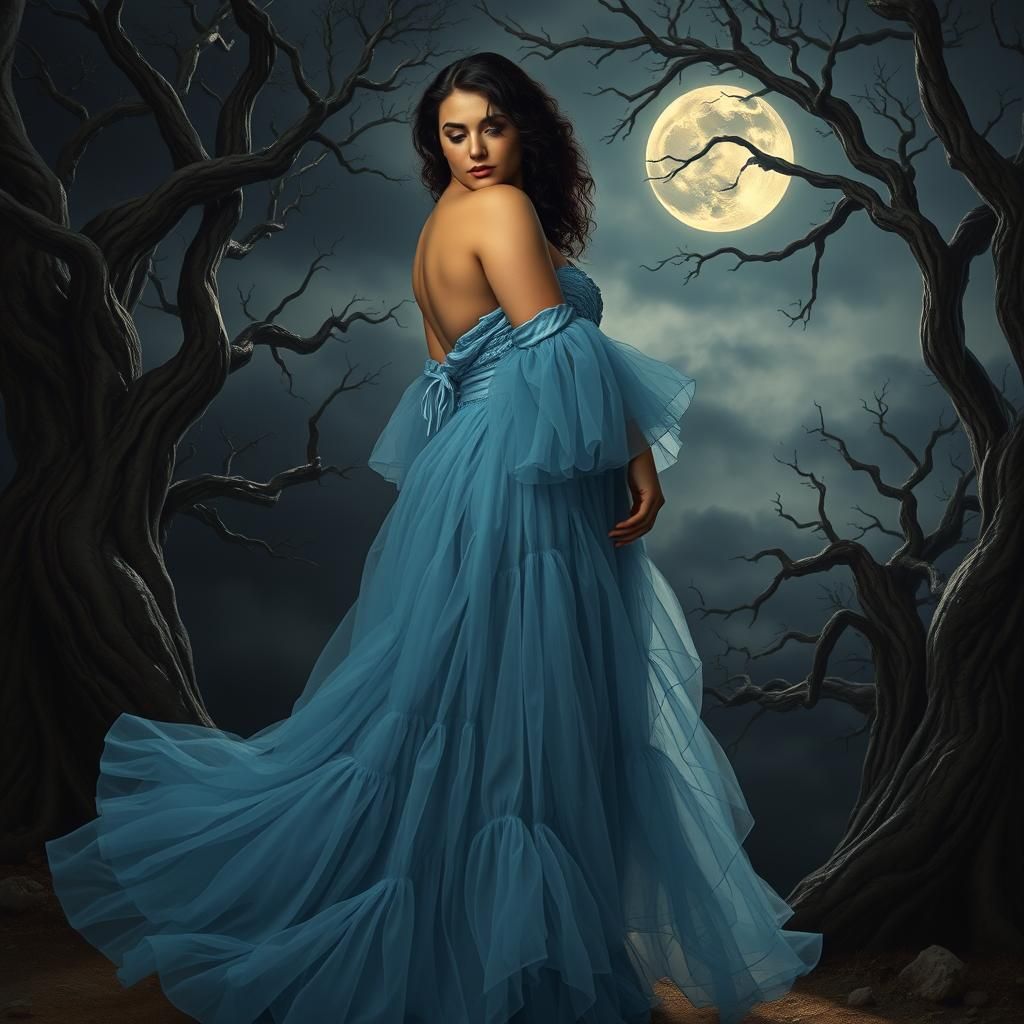 A volupuous, curvy woman with a soft, ethereal appearance an...