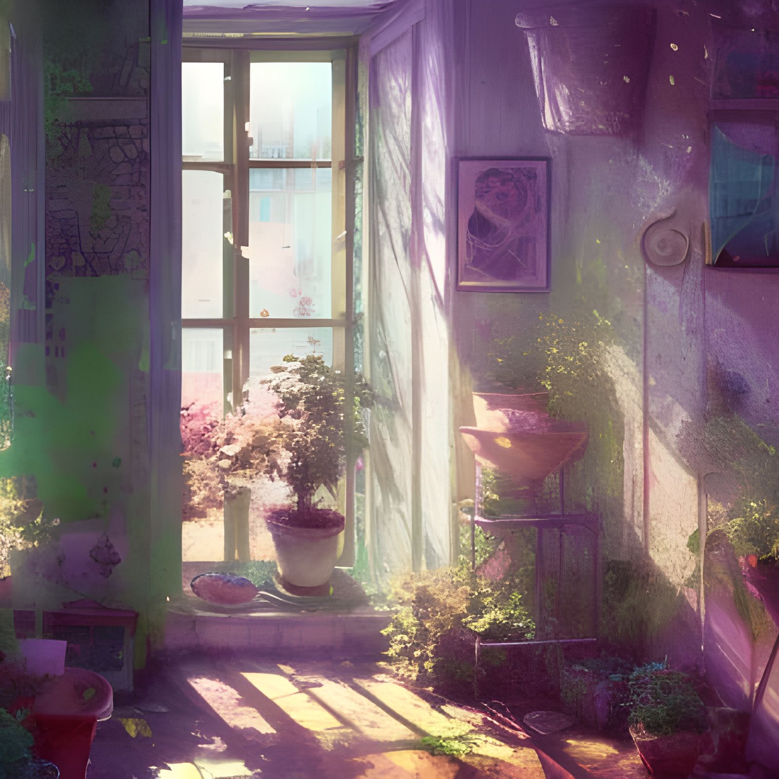 Flower Pots by the Window: Digital Illustration