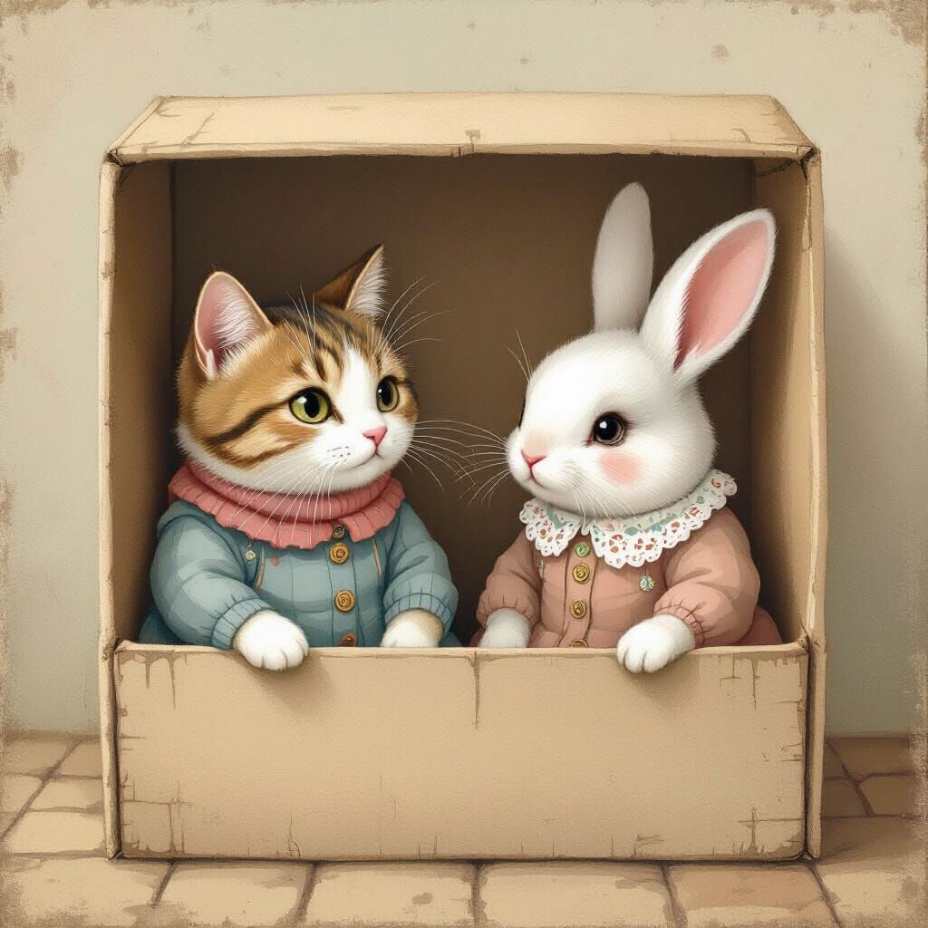 Cat and Bunny Friends Share a Cozy Moment