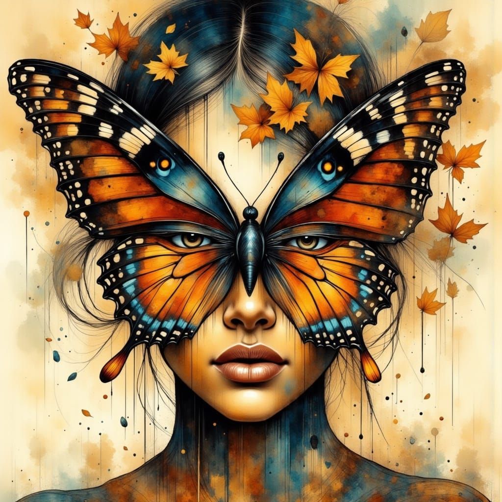 Abstract Autumn Butterfly Woman Face