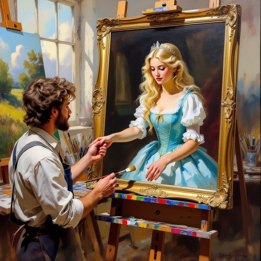 Painter Captures Living Princess Escaping Canvas